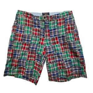 American Living Mens Plaid Madras Patchwork Cotton Shorts Size 42 Blue Red Green
